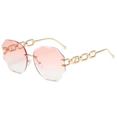 Imagem de Óculos de sol femininos poligonais, sem aro, vintage, sem armação, de metal (veja a foto)