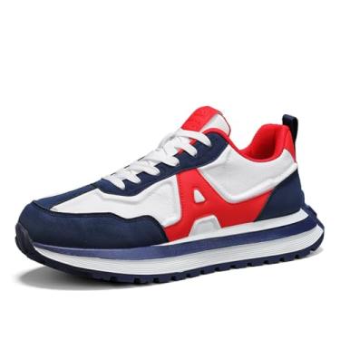 Imagem de Boaobaihuo Tênis masculino moderno com cadarço plataforma cano baixo bico redondo antiderrapante casual sapatos grossos para academia, esportes, tênis, corrida, caminhada, Vermelho, 37