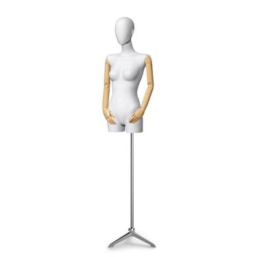 Imagem de Mannequin Manequins femininos de varejo com altura ajustável de 60,62-78,74 pol., suporte triangular, manequim giratório de braço de madeira maciça