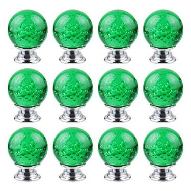 Imagem de BNYZWOT 12 maçanetas de cristal para armário com bolhas de vidro redondas, puxador de gaveta suave para casa, armário, gaveta e cômoda com 3 parafusos de tamanhos diferentes, 30 mm (verde)