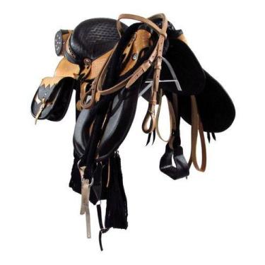 Imagem de Sela De Cavalo Natural e Preto Mangalarga Australiana C/ Alforje + Por