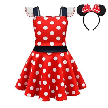 Imagem de Dressy Daisy Girls Polka Dots Fancy Dress Halloween Costume Birthday Party Outfit with Mouse Ears Hair Hoop Size 8-10, Style A - Red