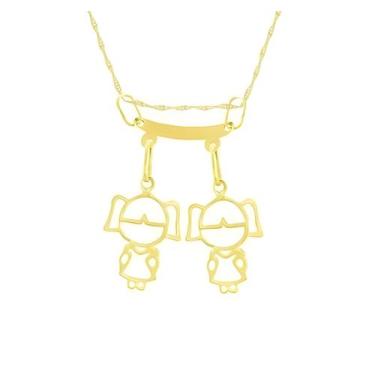 Imagem de Pingente Canga Dois Filhos Duas Meninas Ouro 18K 750 - DR Joias