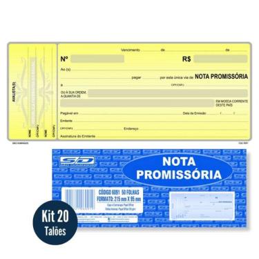 Imagem de Kit Talão Nota Promissória Grande Amarela 20 Blocos 50 Folhas São Domi