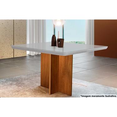 Imagem de Mesa p/ Cozinha Berlim c/ Tampo 90x90cm Madeirado Vidro Canto Curvo - Imbuia/Off White...