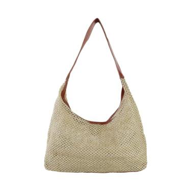 Imagem de AfitLulu Bolsa de praia, sacola de palha para mulheres, bolsas de verão com fivela magnética para mulheres, Marrom