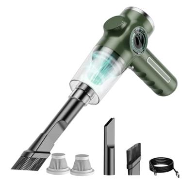 Imagem de Aspirador portátil sem fio recarregável poderosa sucção 6000Pa Mini aspirador com escova plana bocal para casa carro escritório teclado sofá limpeza ABS Material 5.7x6.6in 400g (2 filtros)