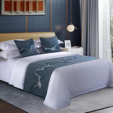 Imagem de Cama Runner Cachecol Moderno Luxo Camas e Cachecóis Confortável Sem Desbotamento Protetor de Cama Queen King Pé de Cama Toalha de Extremidade Quarto Hotel Decoração Azul-Cinza||50x240cm (Cama de 1,8 m
