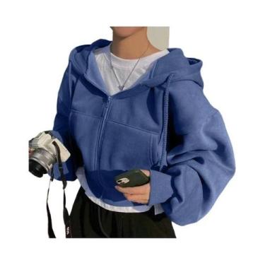 Imagem de Jaqueta Feminina Cropped De Moletom Com Zíper E Capuz Manga Longa Esti