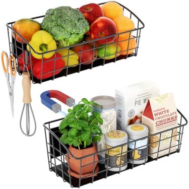 Imagem de Prateleira magnética para geladeira, pacote com 2, suporte magnético forte para temperos com ganchos removíveis para armazenamento de cozinha, prateleiras de armazenamento de cebola, batata fruta