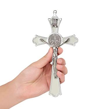 Imagem de VINETEN Crucifixo esmaltado de São Bento - Crucifixo de parede de metal arte de parede - 20 cm cruz Give Blessing and The Spiritual Sacred: Faith Gift for your acquaintances