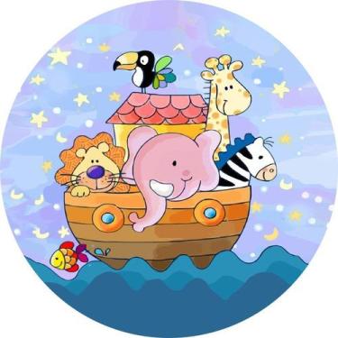 Imagem de Painel de Tecido Sublimado Redondo Arca de Noé  Aquarela Animais no Oc