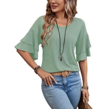 Imagem de Blusas Sialois com decote em V, manga curta, manga 3/4, babado, 2025