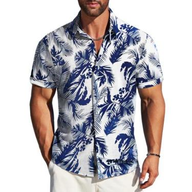 Imagem de Camisa havaiana MAPICK para homens de manga curta com botões branca