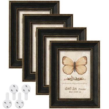 Imagem de Porta-retratos Patouque Rustic Distressed Black 4x6, conjunto de 4