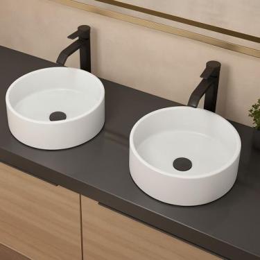 Imagem de Kit 2 Cuba Casal Redonda Sobrepor Gabinete Apoio Lavatório Banheiro 35