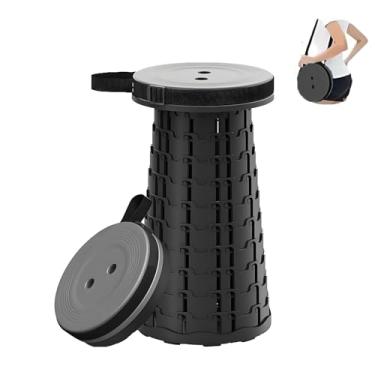 Imagem de HOGXUAE Banqueta telescópica portátil, banqueta dobrável retrátil para acampamento, jardim, pesca, caminhadas, viagens, churrasco, bancos dobráveis ajustáveis (preto)