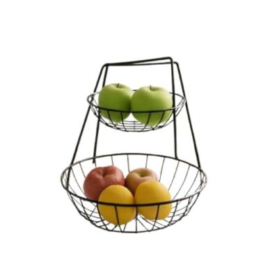 Imagem de Fruteira de Mesa Dupla Redondo Preta Black Inox Aramado 2 Andares