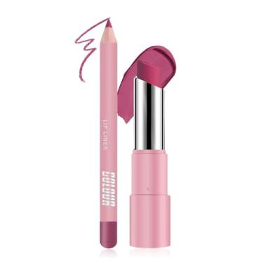 Imagem de Conjunto de delineador labial e batom fosco roxo escuro 2 em 1, kit de lábios com delineador labial, manchas labiais de longa duração, à prova d'água, à prova de manchas para mulheres mais velhas