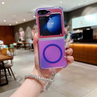 Imagem de Capa com pulseira gradiente Aurora para Samsung Galaxy Z Flip 6 5 4 com corrente de pulso de diamante brilhante e capa de acrílico fosco, roxa, para Samsung Galaxy Z Flip6