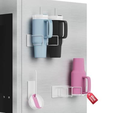 Imagem de Suporte magnético Stanley para geladeira, organizador de garrafa de água para Stanley 1,134 g com organizador de tampa de copo, organizadores de despensa de cozinha e armazenamento para acessórios de