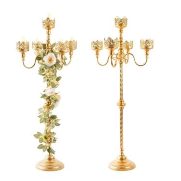 Imagem de Castiçais de piso alto - 2 peças de candelabro dourado para decorações de centro de casamento, castiçais de metal com 5 braços, decoração de casa, 127 cm de altura (ouro x 2 peças)