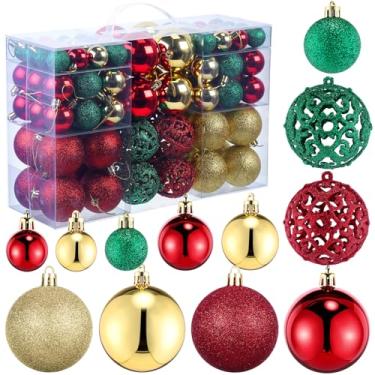 Imagem de Yunsailing Conjunto de 100 peças de enfeites de bola de Natal decorativos, bolas de Natal, pingentes decorativos sazonais para decoração de festa de árvore de Natal (ouro vermelho verde)