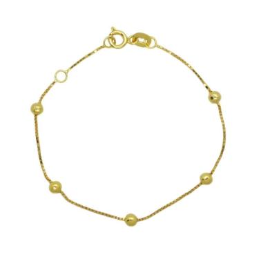 Imagem de Pulseira Veneziana 13 Cm Infantil 5 Bolas Em Ouro 18K