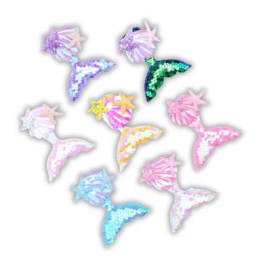 Imagem de Kit 7 Presilhas de Cabelo de Sereia Coloridas – Grampos Bico de Pato Antiderrapante com Estrela-do-Mar e Glitter Charmoso