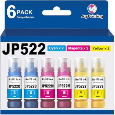 Imagem de JoyPrinting 522 frascos de tinta de substituição para 522 frascos de refil de tinta para Epson ET-2800 ET-2803 ET-2720 ET-4800 ET-2400 ET-4700 ET-4810 ET-2840 (ciano/magenta/amarelo, pacote com 6)