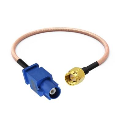 Imagem de SZSAUTO Cabo adaptador de antena GPS Fakra C macho azul para veículo SMA macho 15 cm cabo coaxial pigtail para carro, caminhão, SUV, unidade de cabeça estéreo, sistema receptor de navegação GPS, modem