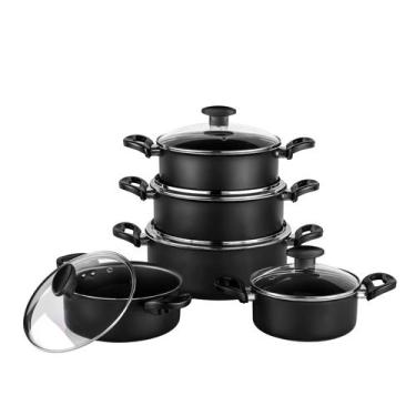 Imagem de Jogo De Panelas 5 Pçs Antiaderente Tampa De Vidro Preto - Cozillar