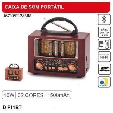 Imagem de Radio retro portatil grasep AM FM SW 10W RMS DF11BT, Vermelho