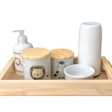 Imagem de Kit de Higiene para Bebê Safari com 6 Peças - Potes de Porcelana e Por