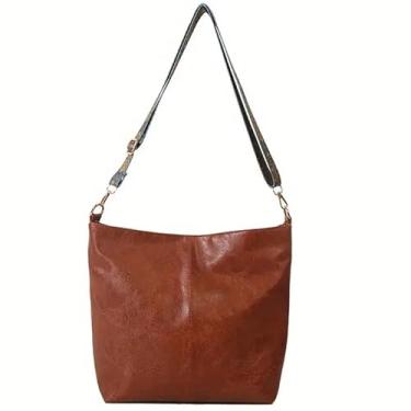 Imagem de Bolsa Vintage Feminina De Ombro Com Alça Geométrica Larga Crossbody Saco Retrô De Couro Pu Para Mulheres (Marrom)