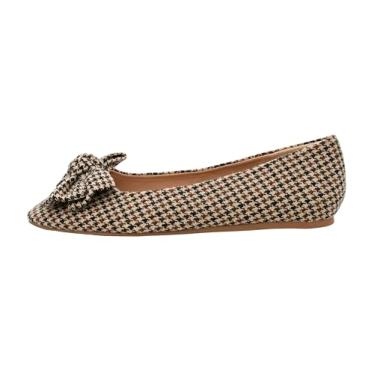 Imagem de Corkys Footwear Sapatilhas de balé Hey Girl Sugar Rush – Um sapato chique com detalhe de laço, palmilhas acolchoadas para conforto o dia todo e um design moderno e elegante, Black Tan Houndstooth, 37