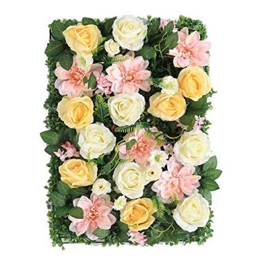 Imagem de DCYEQRQ Parede de flor artificial rosa placa de flores falsas fundo de casamento hortênsia branca 4 cores 40 × 60 cm flores artificiais (A 40 cm × 60 cm)
