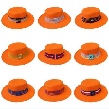 Imagem de Chapéu Paris de Juta Laranja com Faixa Personalizada Listrada - cathe 