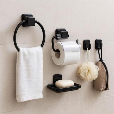 Imagem de Kit De Acessórios Para Banheiro Com 5 Peças Preto - Multitudo Casa