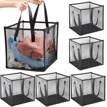 Imagem de Cesto de roupa suja Zopeal Popup, pacote com 6, 32 cm com alças pretas