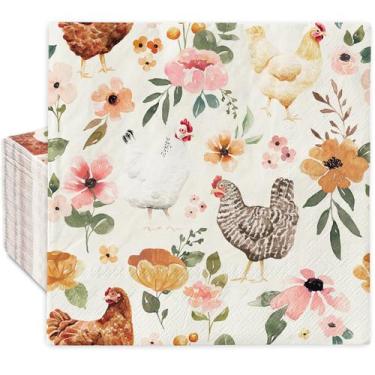 Imagem de Servilletas de Papel con Diseño de Gallinas Acuarela Floral x80 - Marc