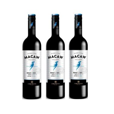 Imagem de Kit Vinho Macaw Merlot Tinto Demi-sec Casa Perini 750ml 3uni
