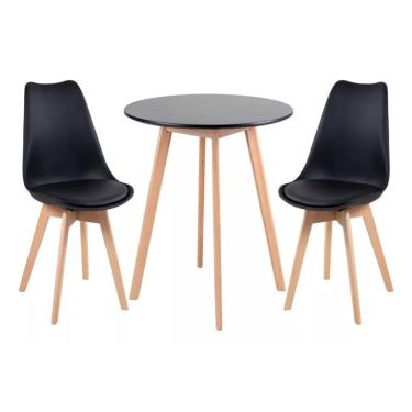 Imagem de Kit Mesa Redonda Leda Eames 90 Cm Preto + 2 Cadeiras Eiffel Leda