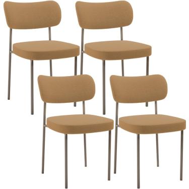 Imagem de Kit 04 Cadeiras Decorativa Estofada Para Sala de Jantar Melina Base Arena L02 Bouclê Mostarda - Lyam Decor