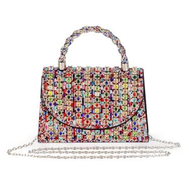 Imagem de Bolsa feminina de strass luxuosa com diamantes brilhantes, combinando com vestido de noite, saia longa, festa, noite., prata/ouro/preto