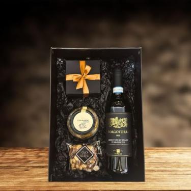Imagem de G&O Cesta Gourmet Premium, Vinho Italiano, Antepasto, Mix de Nuts, Caixa Presente Preta com Laço