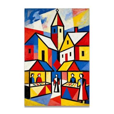 Imagem de LKXGRRSFG Impressão em tela de Natal inspirada em Diamond MarketCubist, decoração de parede moderna de férias com linhas ousadas para sala de estar 80 x 120 cm sem moldura