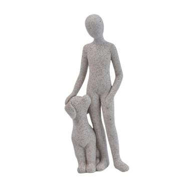 Imagem de Generic Estátua de homem com cachorro, ornamento 5,5x4x16,5 cm, acessório atencioso, decoração de casa significativa e, escultura de vínculo emocional, Cinza Claro