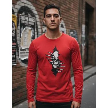 Imagem de Camiseta Caveira Skull Cranio Realista Manga Longa Frio - Blackchic, V