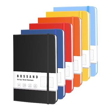 Imagem de BOSSAND Cadernos pautados, pacote com 6 cadernos A5 para escrita, 200 páginas 100 g/m², papel pautado clássico, capa dura, 21 x 14,6 cm, 6 cores